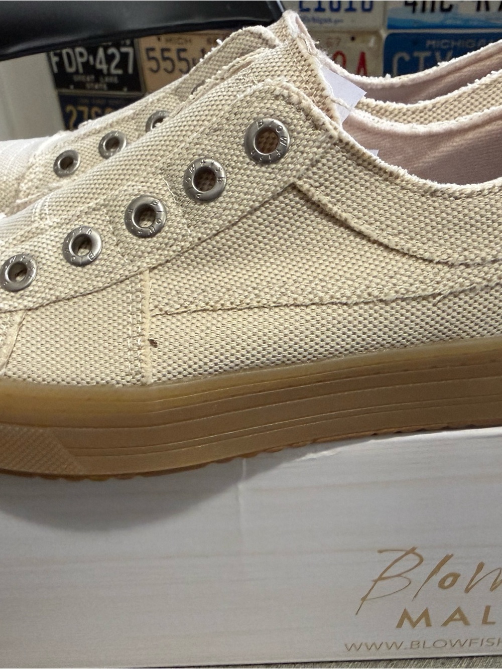 Blowfish Beige Canvas Slip-On Sneakers with Gum Sole